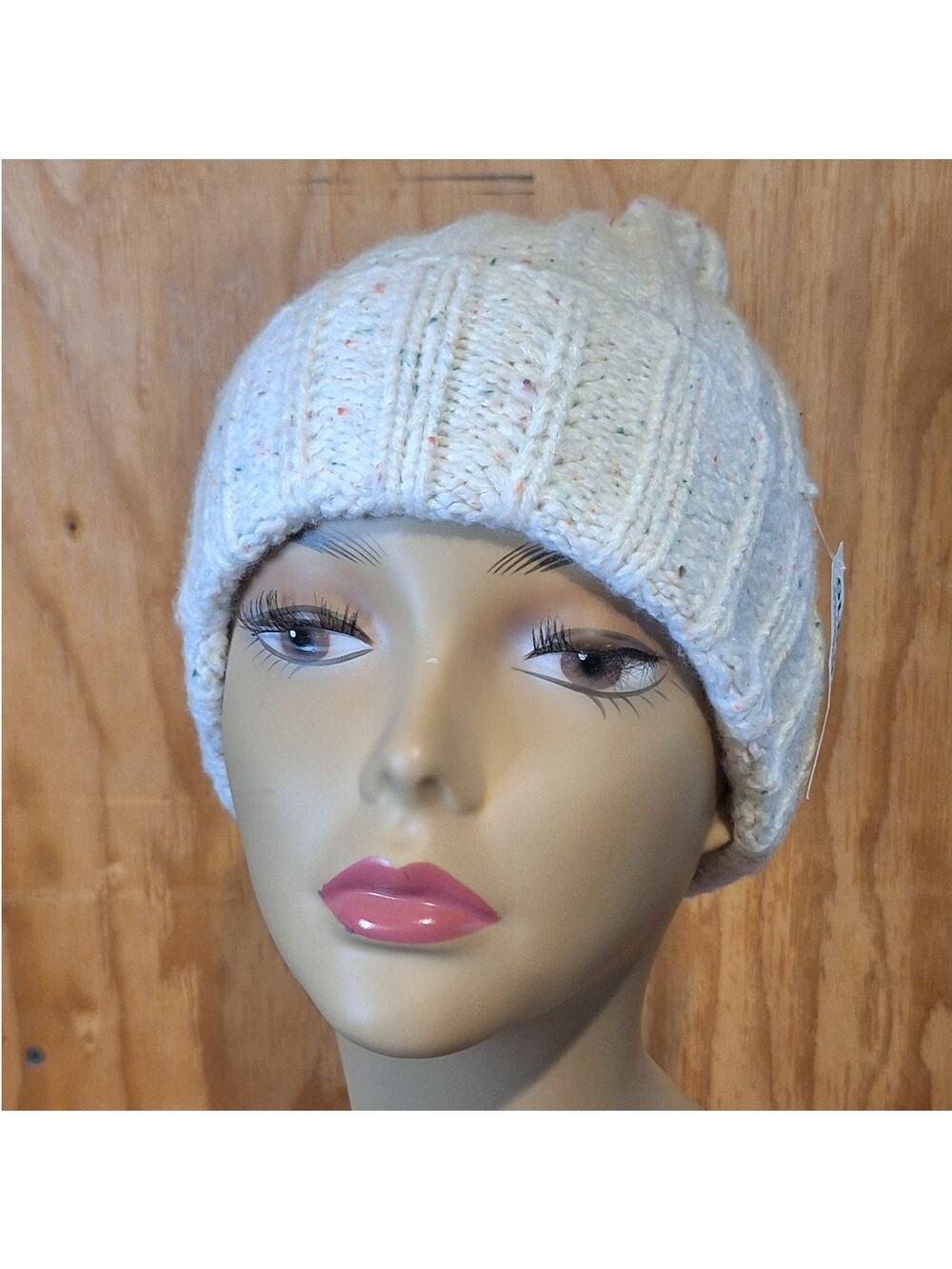 NWT Old Navy Beanie Women's OS Cream Speckled Lightweight Ribbed Cuffed Cozy